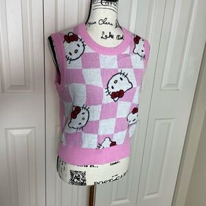 Hello Kitty Sanrio Pink Checkered Sweater Vest Size M